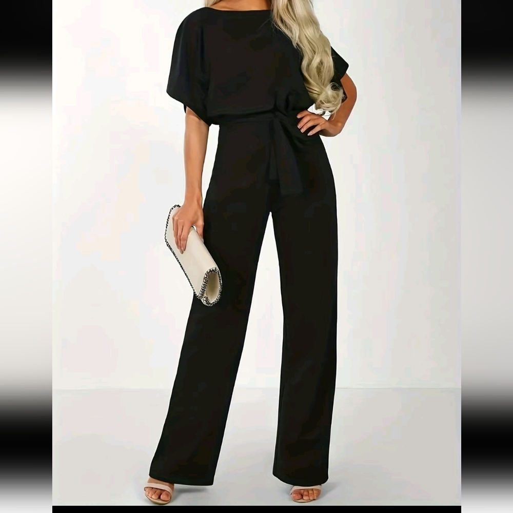 Chic Black Belted Jumpsuit